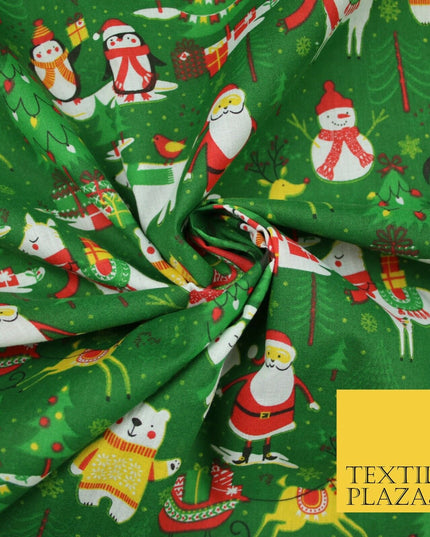 3 COLOURS Festive Santa Penguin Llama Snowman Christmas Print Polycotton Fabric