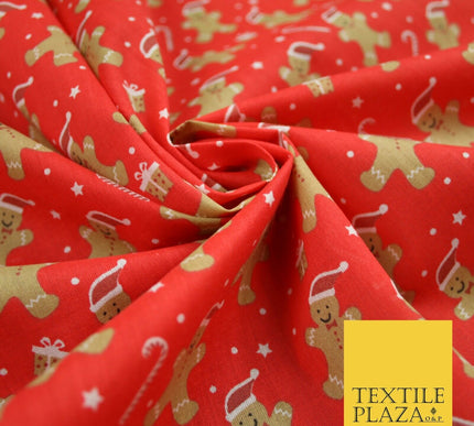 3 COLOURS Festive Gingerbread Men Santa Hat Christmas Printed Polycotton Fabric
