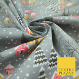 Festive Snowy Neighbourhood Scene Christmas Printed Polycotton Fabric 45" Wide