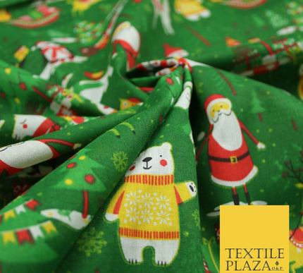 3 COLOURS Festive Santa Penguin Llama Snowman Christmas Print Polycotton Fabric
