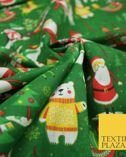 3 COLOURS Festive Santa Penguin Llama Snowman Christmas Print Polycotton Fabric