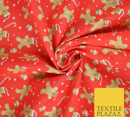 3 COLOURS Festive Gingerbread Men Santa Hat Christmas Printed Polycotton Fabric