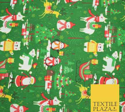 3 COLOURS Festive Santa Penguin Llama Snowman Christmas Print Polycotton Fabric
