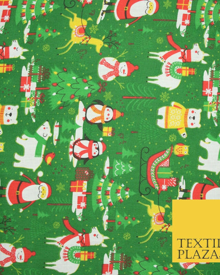 3 COLOURS Festive Santa Penguin Llama Snowman Christmas Print Polycotton Fabric