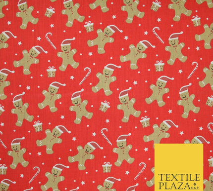 3 COLOURS Festive Gingerbread Men Santa Hat Christmas Printed Polycotton Fabric