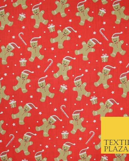 3 COLOURS Festive Gingerbread Men Santa Hat Christmas Printed Polycotton Fabric
