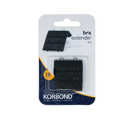 KORBOND Double Hook Bra Extender Extension 38mm BLACK - Machine Washable 110101