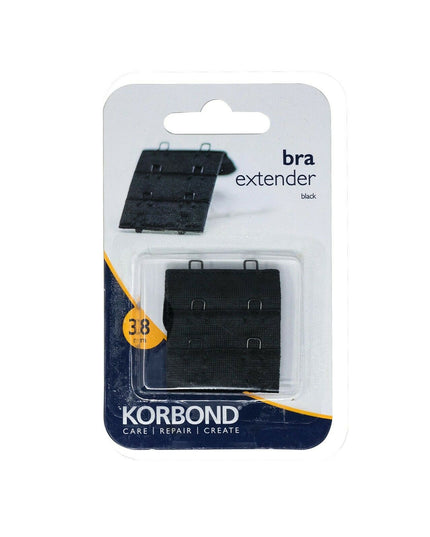KORBOND Double Hook Bra Extender Extension 38mm BLACK - Machine Washable 110101