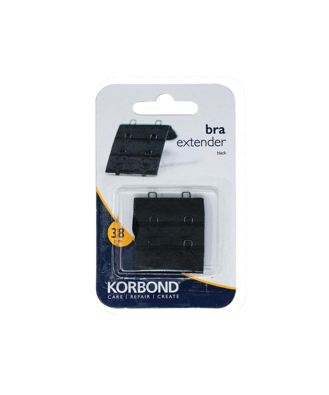KORBOND Double Hook Bra Extender Extension 38mm BLACK - Machine Washable 110101