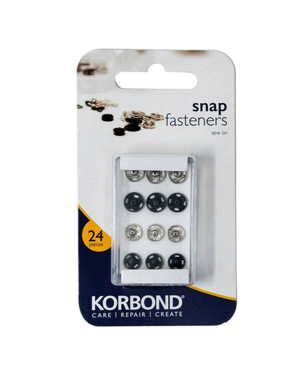 KORBOND Sew On Snap Fasteners 24 Pack Silver & Black Brass 12 Pairs 110223