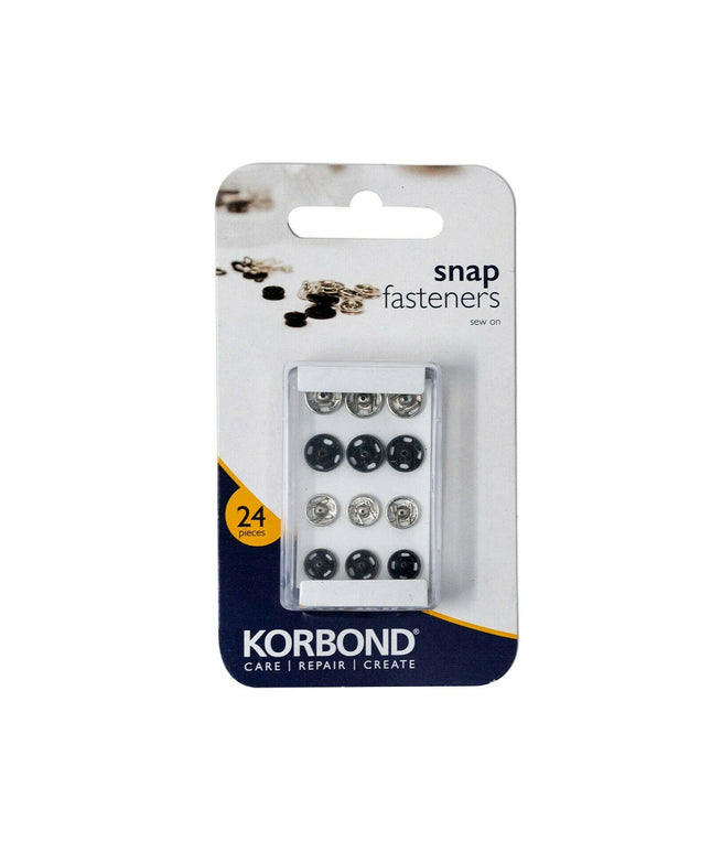 KORBOND Sew On Snap Fasteners 24 Pack Silver & Black Brass 12 Pairs 110223