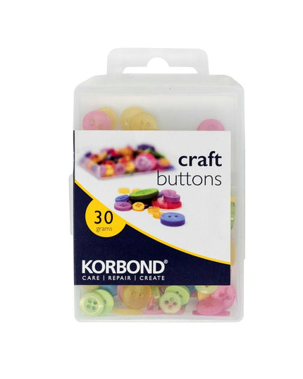 KORBOND 30g Assorted Size Craft Buttons with Plastic Case Mix Colours 110164