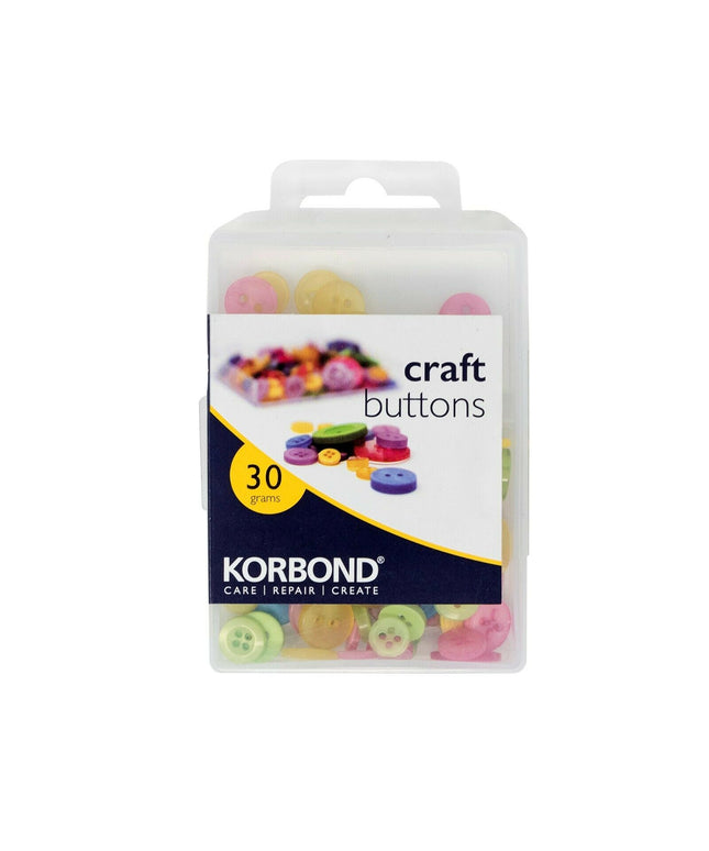 KORBOND 30g Assorted Size Craft Buttons with Plastic Case Mix Colours 110164