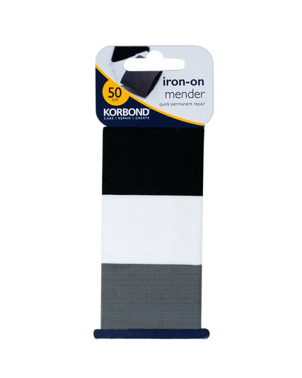 KORBOND 3.8cm x 50cm 3 Pack Black, White & Grey Iron On Mender Tape Patch 110084
