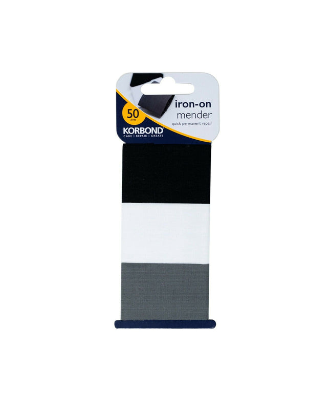 KORBOND 3.8cm x 50cm 3 Pack Black, White & Grey Iron On Mender Tape Patch 110084