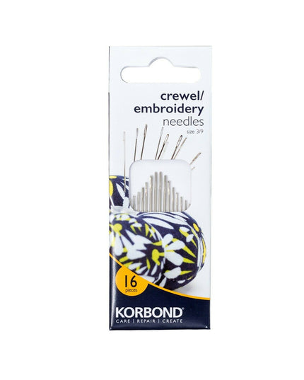KORBOND 16 Pieces Crewel / Embroidery Needles Size 3/9 Long Eyelet Sewing 110241