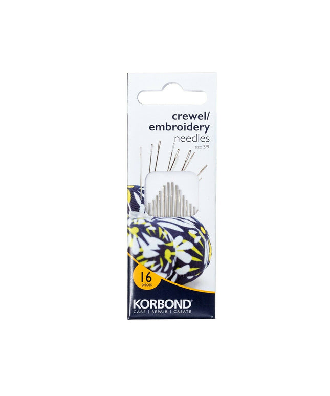 KORBOND 16 Pieces Crewel / Embroidery Needles Size 3/9 Long Eyelet Sewing 110241
