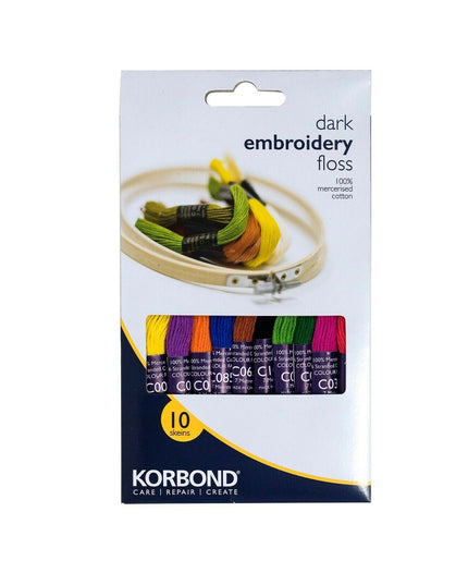 KORBOND Dark Embroidery Floss - 10 Skeins 100% Mercerised Cotton Crafting 160952