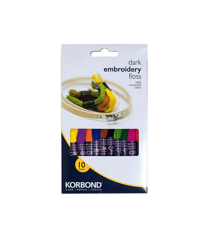 KORBOND Dark Embroidery Floss - 10 Skeins 100% Mercerised Cotton Crafting 160952