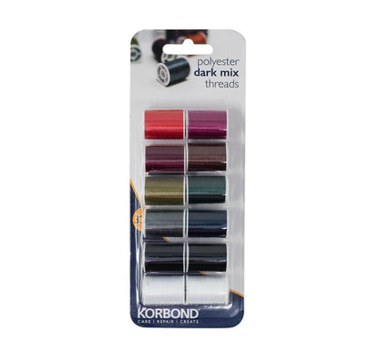 KORBOND 12 Colours DARK MIX Thread Selection 12 x 32m 100% Spun Polyester 110783