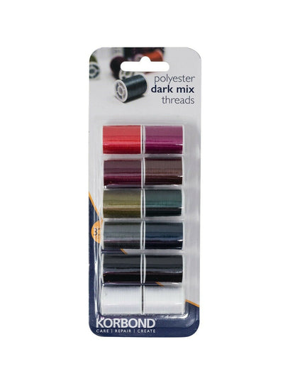 KORBOND 12 Colours DARK MIX Thread Selection 12 x 32m 100% Spun Polyester 110783
