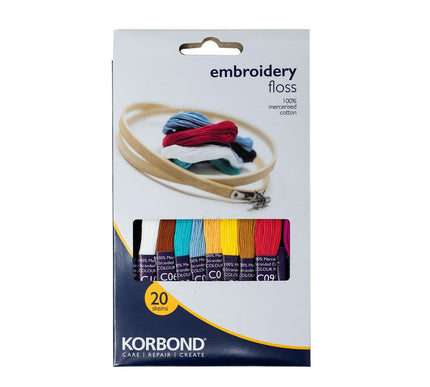 KORBOND Embroidery Floss - 20 Skeins 100% Mercerised Cotton Crafting 160950