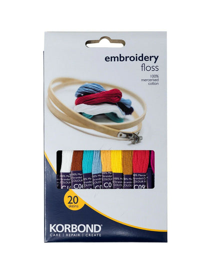 KORBOND Embroidery Floss - 20 Skeins 100% Mercerised Cotton Crafting 160950