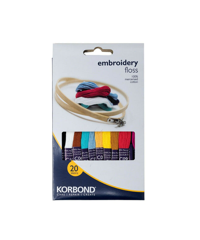 KORBOND Embroidery Floss - 20 Skeins 100% Mercerised Cotton Crafting 160950