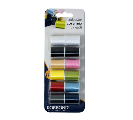 KORBOND 12 Colours CORE MIX Threads Selection 12x32m 100% Spun Polyester 110781
