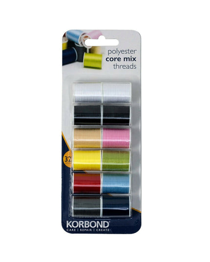 KORBOND 12 Colours CORE MIX Threads Selection 12x32m 100% Spun Polyester 110781