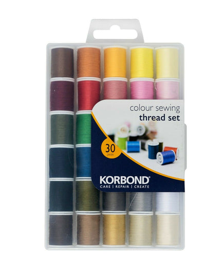 KORBOND 30 Pieces Colour Sewing Thread Set with Case 100% Spun Polyester 110780