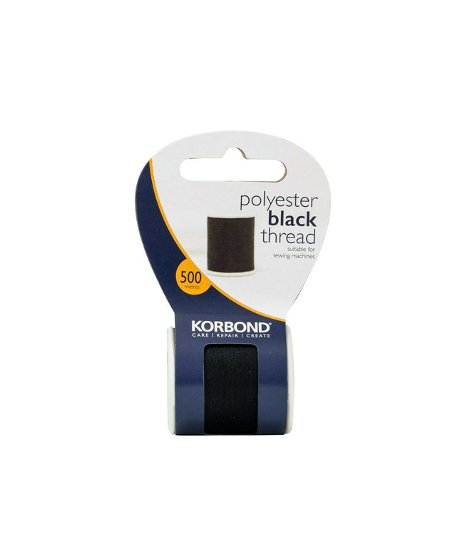 KORBOND Quality 500m BLACK 100% Spun Polyester Thread Sewing Repair Care 110795