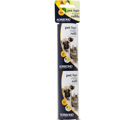 KORBOND Pet Hair Sticky Roller REFILLS 2 x 33 Sheets Lightly Scented 110721