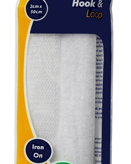 KORBOND Hook & Loop Iron On WHITE 2cm x 50cm Furnishing Upholstery Zip 110114