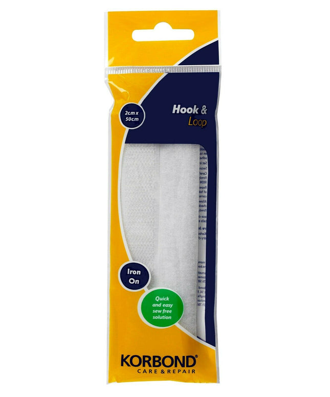 KORBOND Hook & Loop Iron On WHITE 2cm x 50cm Furnishing Upholstery Zip 110114