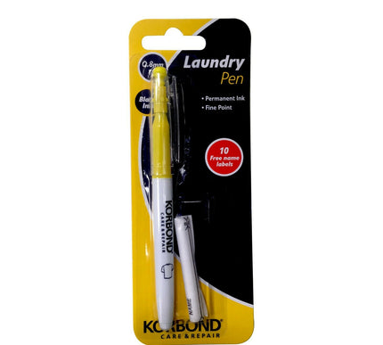 KORBOND Laundry Pen with 10 Iron On Labels Permanent Ink School Uniform 110022