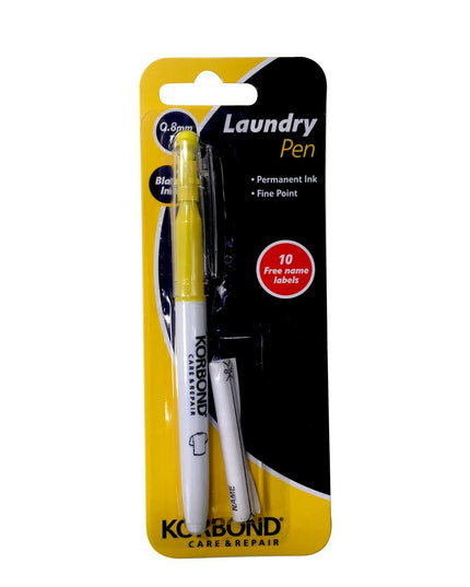 KORBOND Laundry Pen with 10 Iron On Labels Permanent Ink School Uniform 110022