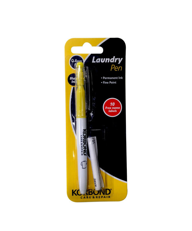 KORBOND Laundry Pen with 10 Iron On Labels Permanent Ink School Uniform 110022