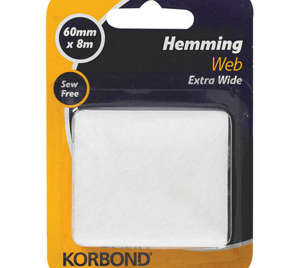 KORBOND Extra Wide Hemming Web 60mmx8m Sew Free Craft Repair Bond Fabric 110048