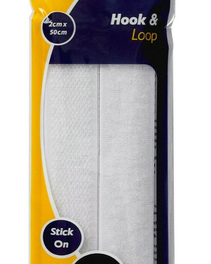 KORBOND Hook & Loop Stick On Press WHITE 2cm x 50cm Hard Surfaces 110117