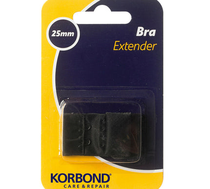 KORBOND Double Hook Bra Extender Extension 25mm BLACK - Machine Washable 110099