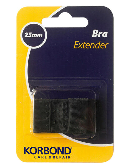 KORBOND Double Hook Bra Extender Extension 25mm BLACK - Machine Washable 110099