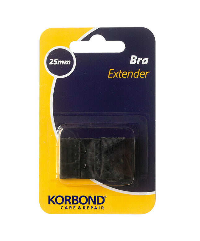 KORBOND Double Hook Bra Extender Extension 25mm BLACK - Machine Washable 110099