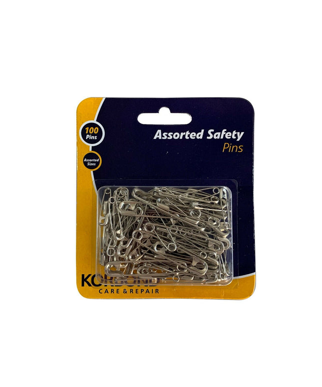 KORBOND 100 PACK Assorted Safety Pins 27mm 38mm 45mm Steel Craft Sewing 108091