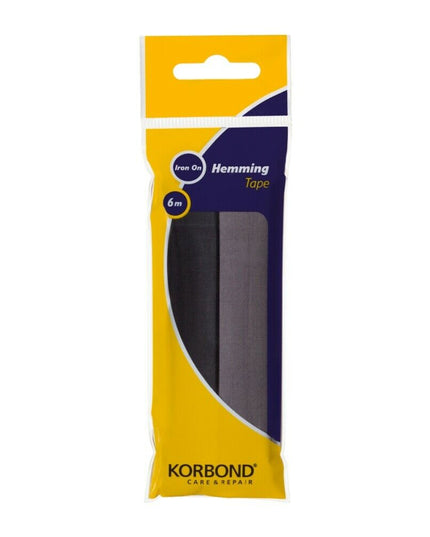 KORBOND Hemming Tape 6m BLACK & GREY - Iron On Turn Up Trouser Skirt Hems 110034
