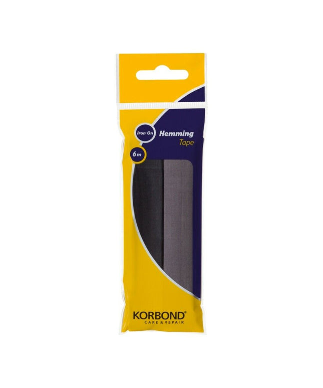 KORBOND Hemming Tape 6m BLACK & GREY - Iron On Turn Up Trouser Skirt Hems 110034