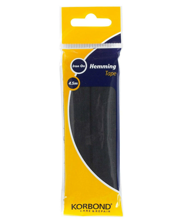 KORBOND Hemming Tape 4.5m - BLACK - Iron On Turning Up Trouser Skirt Hems 110032