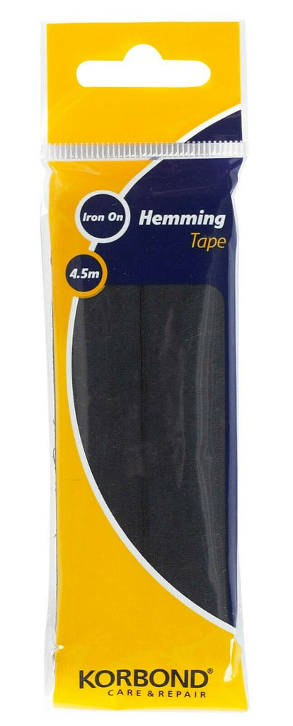 KORBOND Hemming Tape 4.5m - BLACK - Iron On Turning Up Trouser Skirt Hems 110032