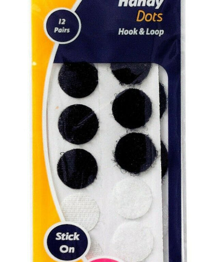 KORBOND Hook & Loop Handy Dots Stick On Self Adhesive 12 Pairs 2 Sizes 110125