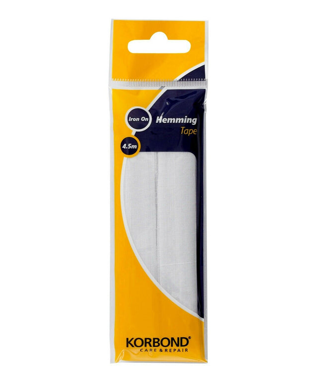 KORBOND Hemming Tape 4.5m - WHITE - Iron On Turning Up Trouser Skirt Hems 110031